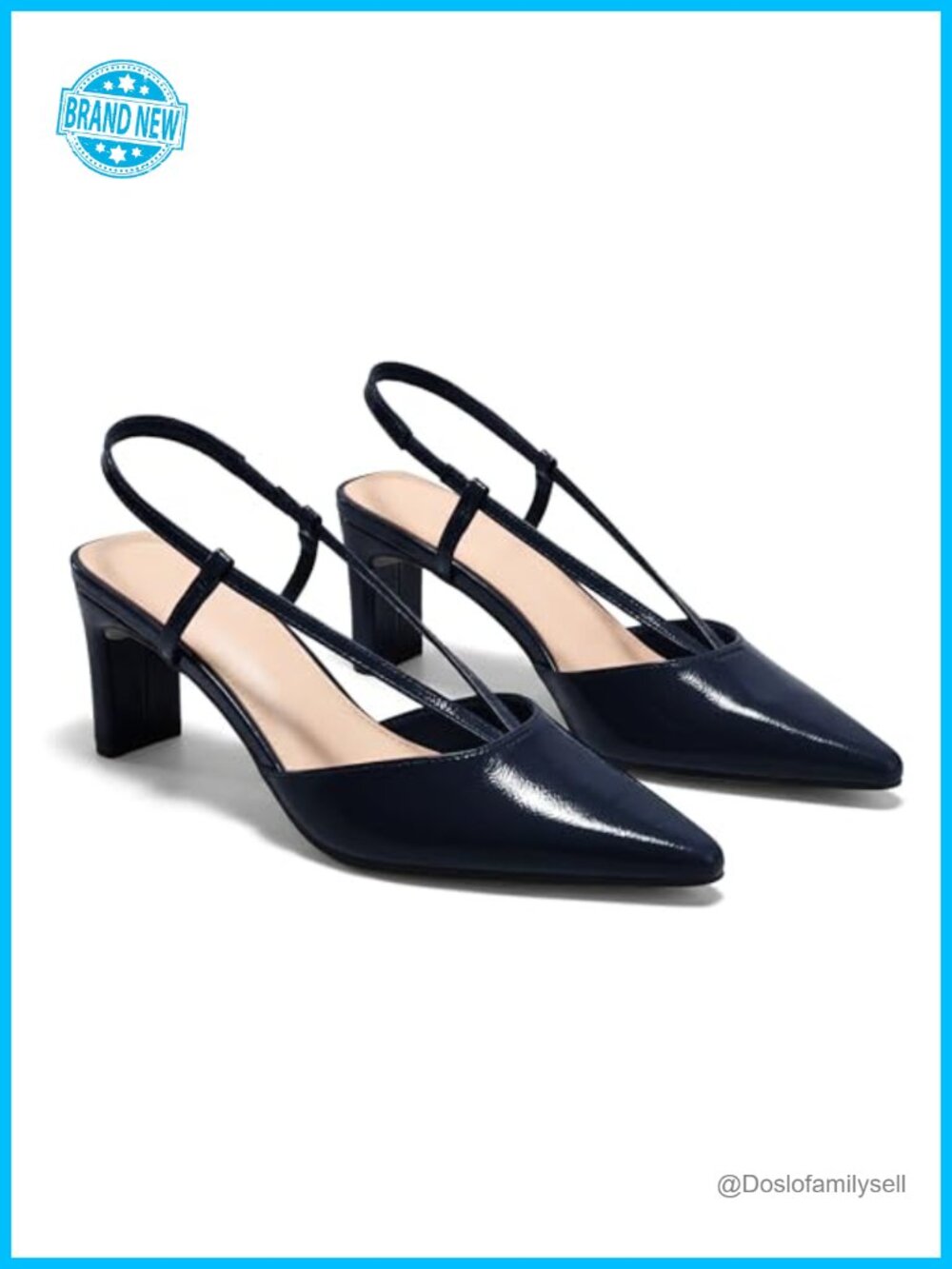 Coutgo Womens Low Chunky Heels Slingback Pumps Closed Pointed Toe V-Strap Slip